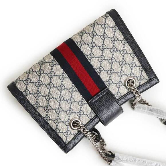 Gucci Padlock Web Stripe Chain Tote Bag GG Supreme Navy Blue - Picture 6 of 9